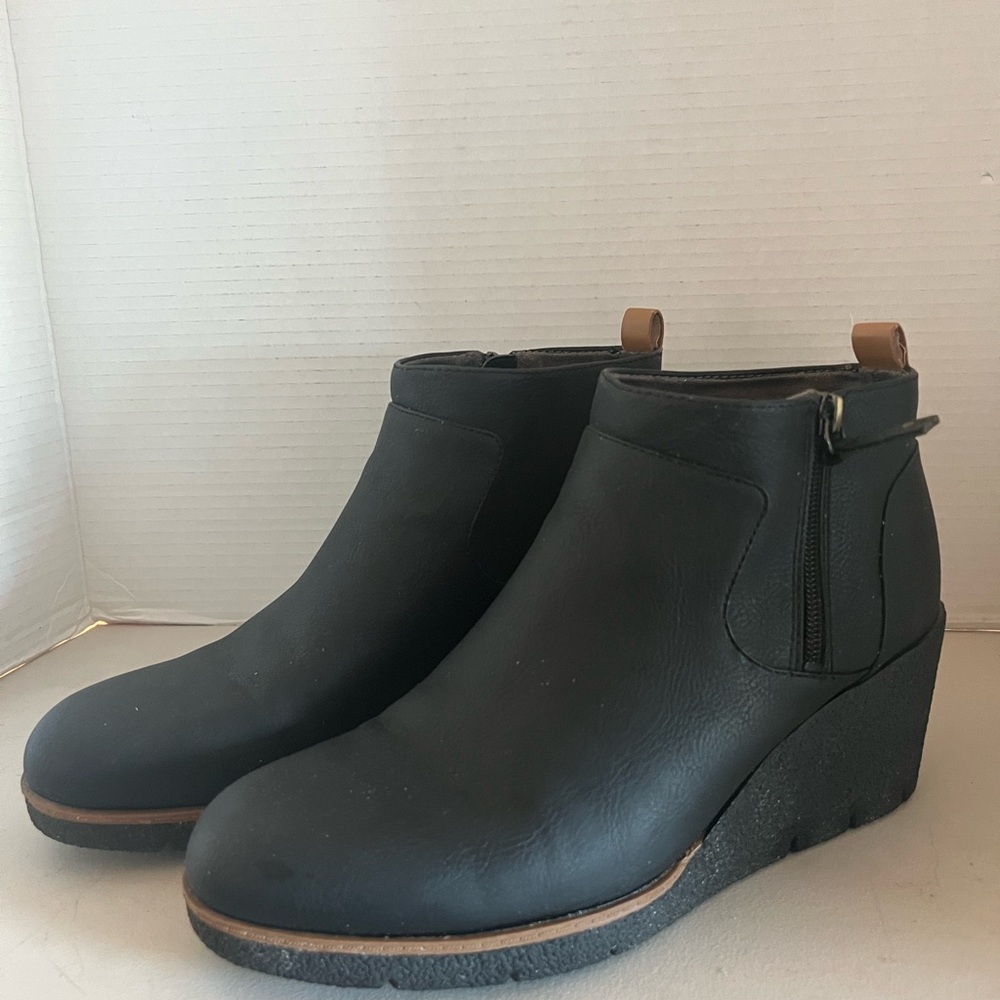 Black Wedge Ankle Boots Dr Scholls sz 10